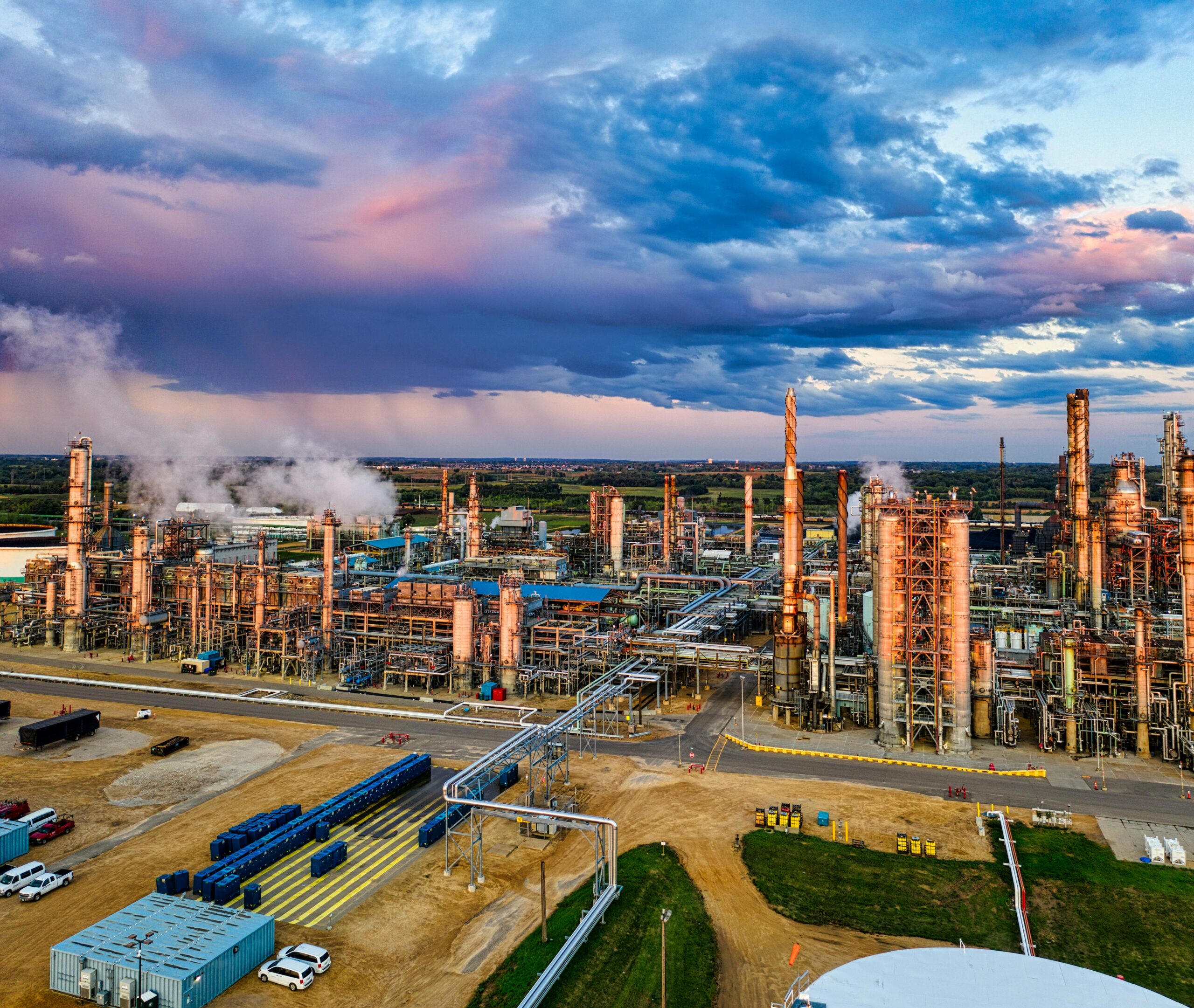 Aerial shot of a sprawling industrial plant in Rosemount, Minnesota, USA.